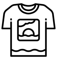 The image shows a line drawing of a t-shirt with an image design on the front. The graphic suggests it is a photo that has been printed on the t-shirt.