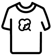 The image shows a black and white icon of a t-shirt with a flower on the front. Meant to depict vinyl printing on a T-shirt.